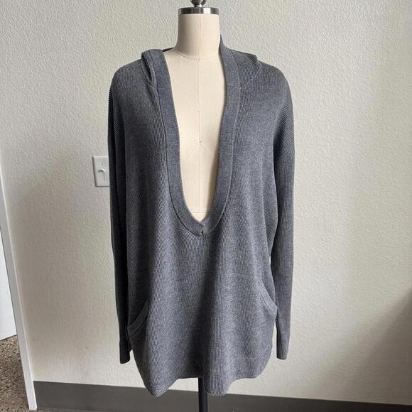 Worth  Wool Cotton Knit Pullover Poncho Sweater Sleeveless Open Hooded Sz Large - Picture 2 of 7